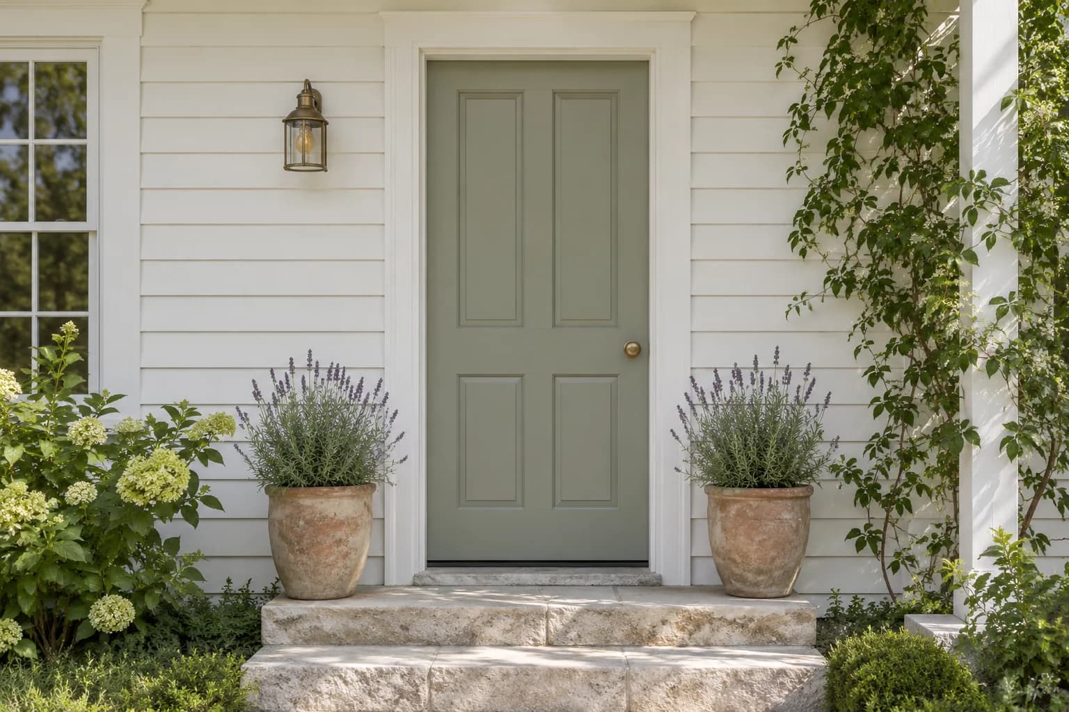 Front door featuring Evergreen Fog paint