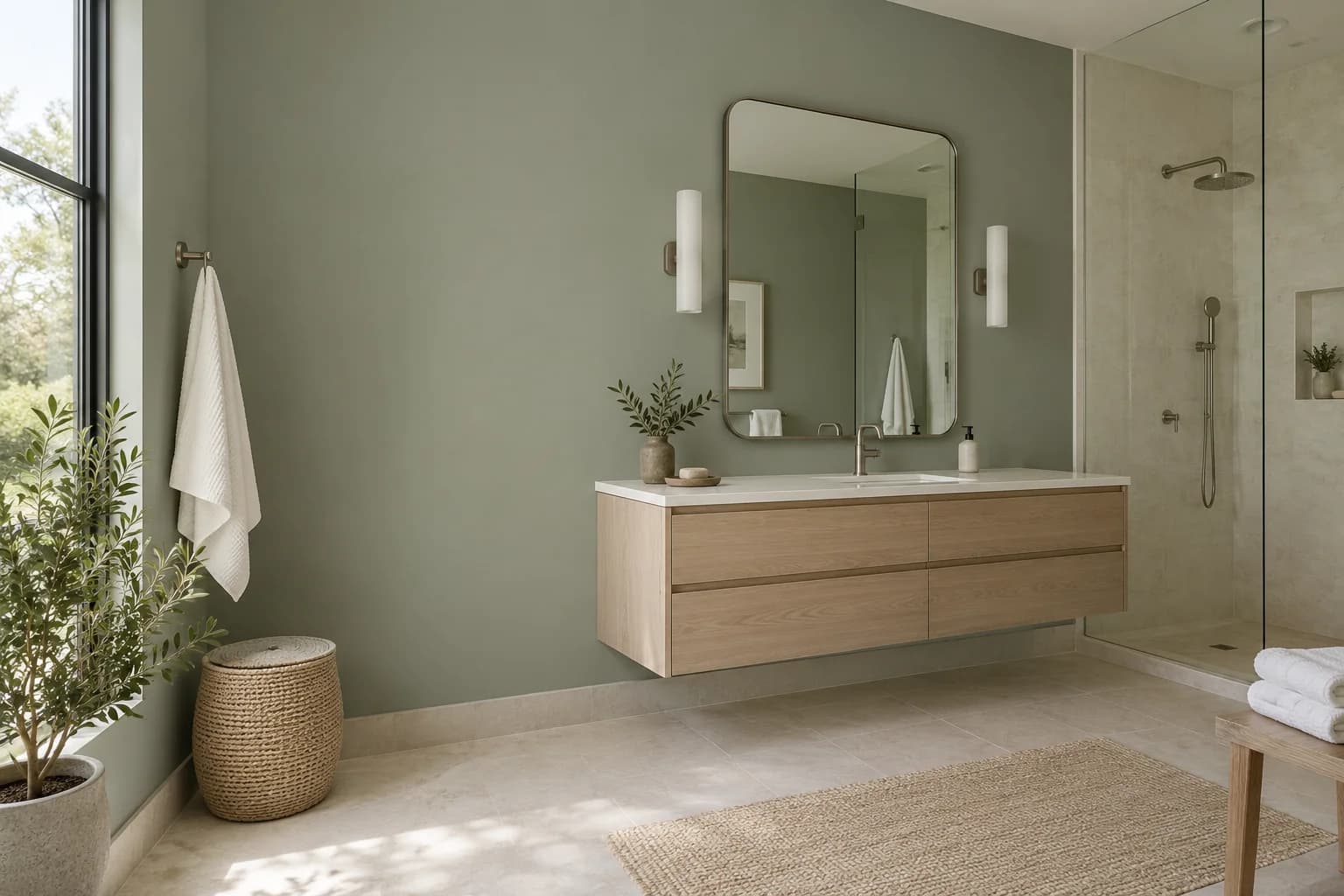 Bathroom featuring Evergreen Fog paint