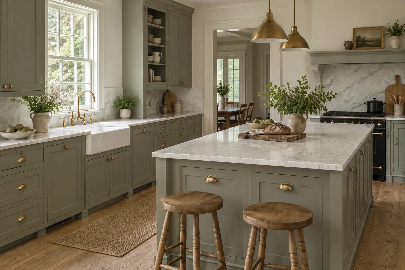 Kitchen cabinets featuring Evergreen Fog paint