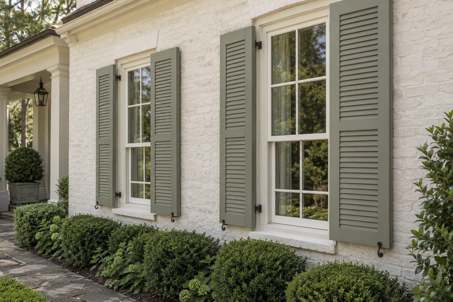 Shutters & trim featuring Evergreen Fog paint