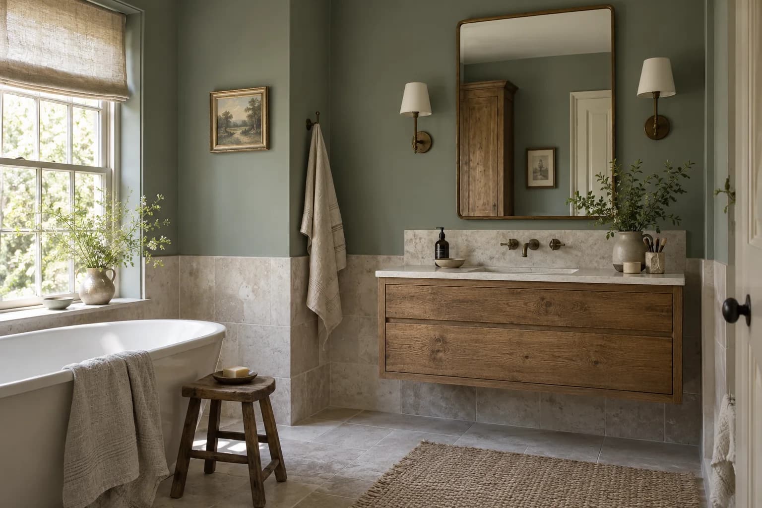 Bathroom featuring Card Room Green paint