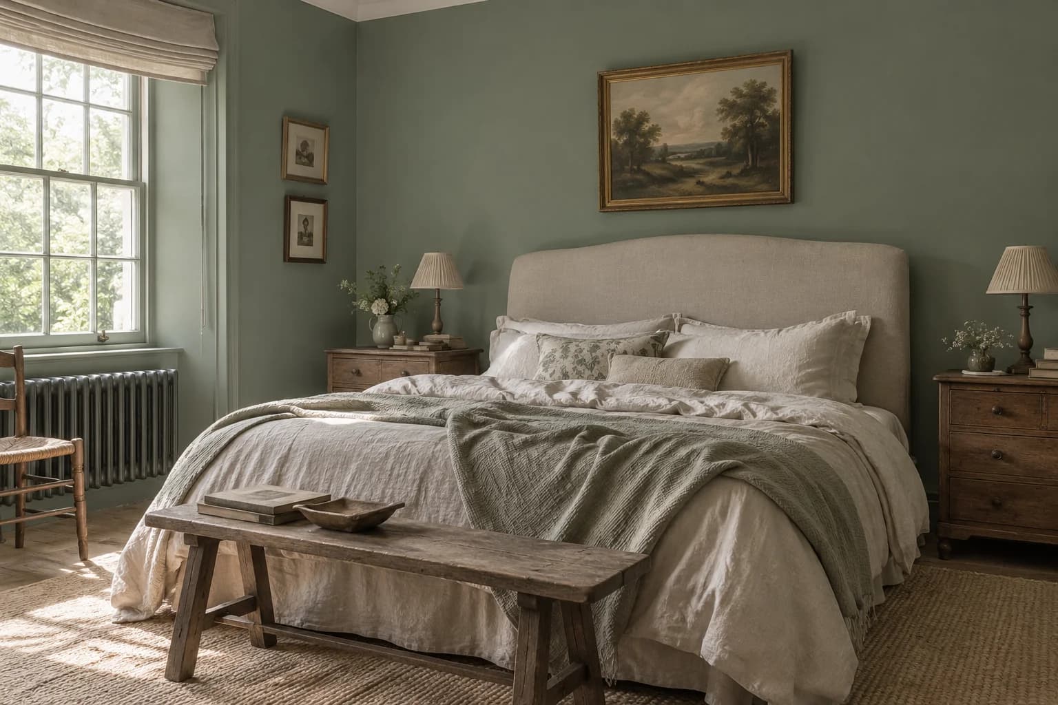 Bedroom featuring Card Room Green paint