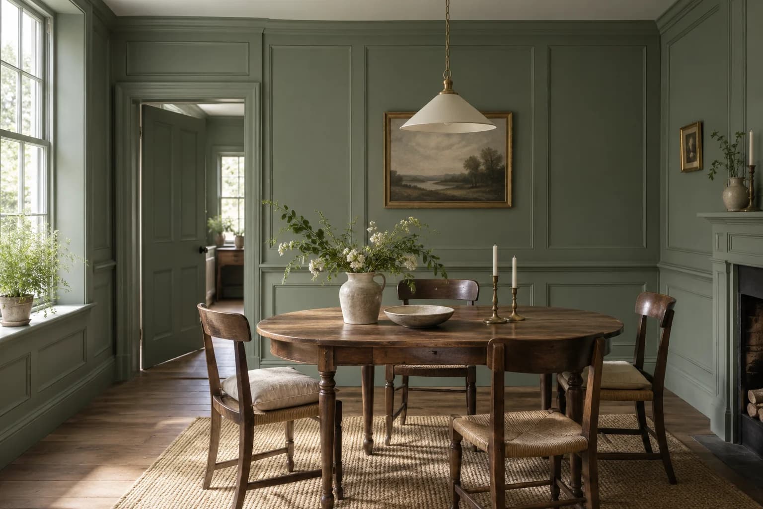 Dining room featuring Card Room Green paint