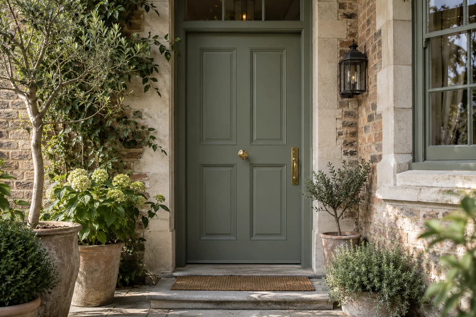 Front door featuring Card Room Green paint