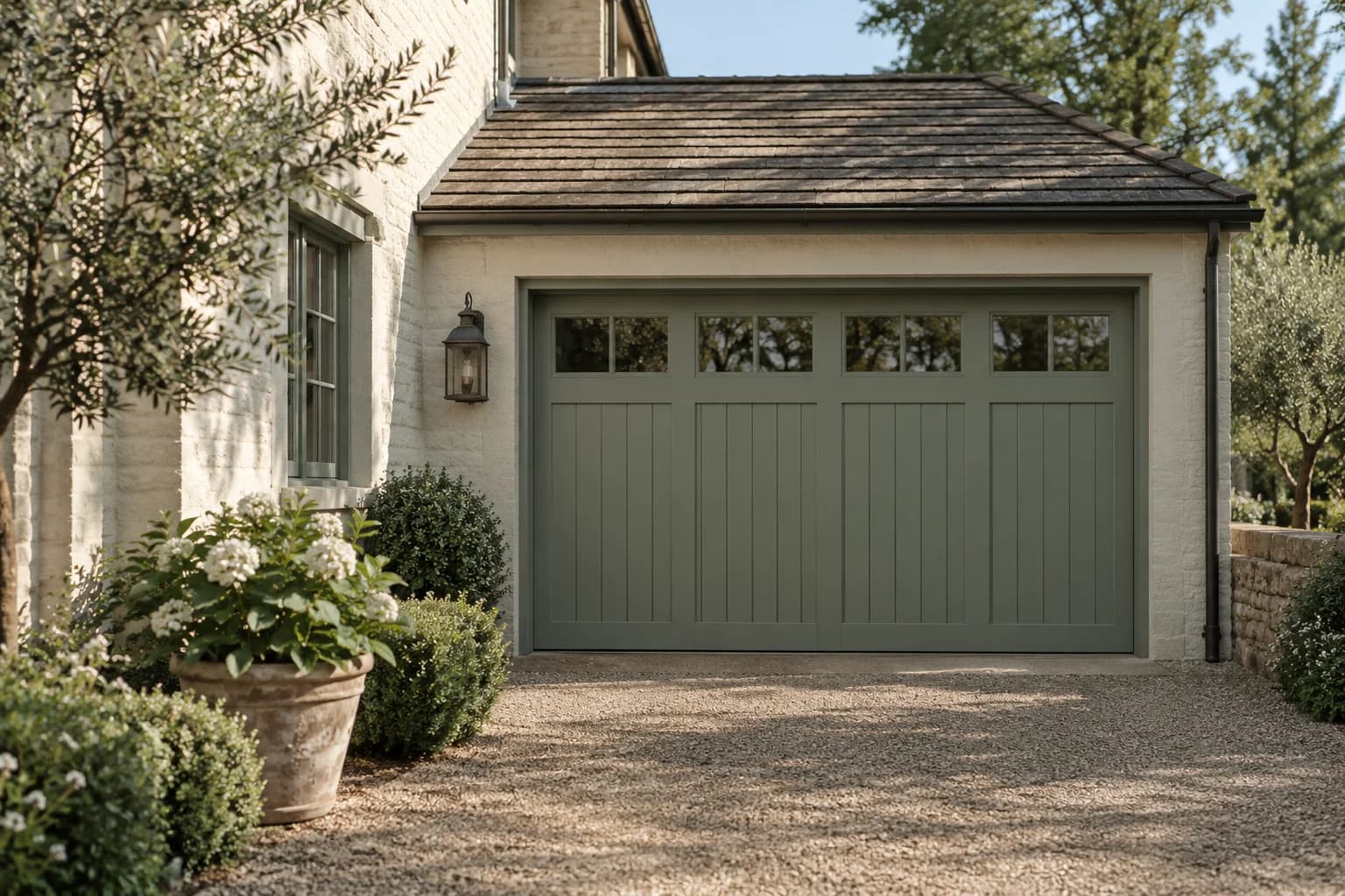 Garage door featuring Card Room Green paint