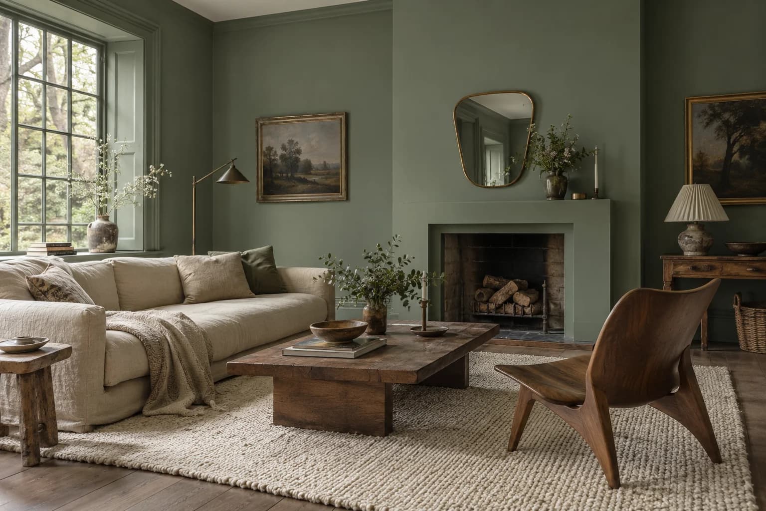 Living room featuring Card Room Green paint