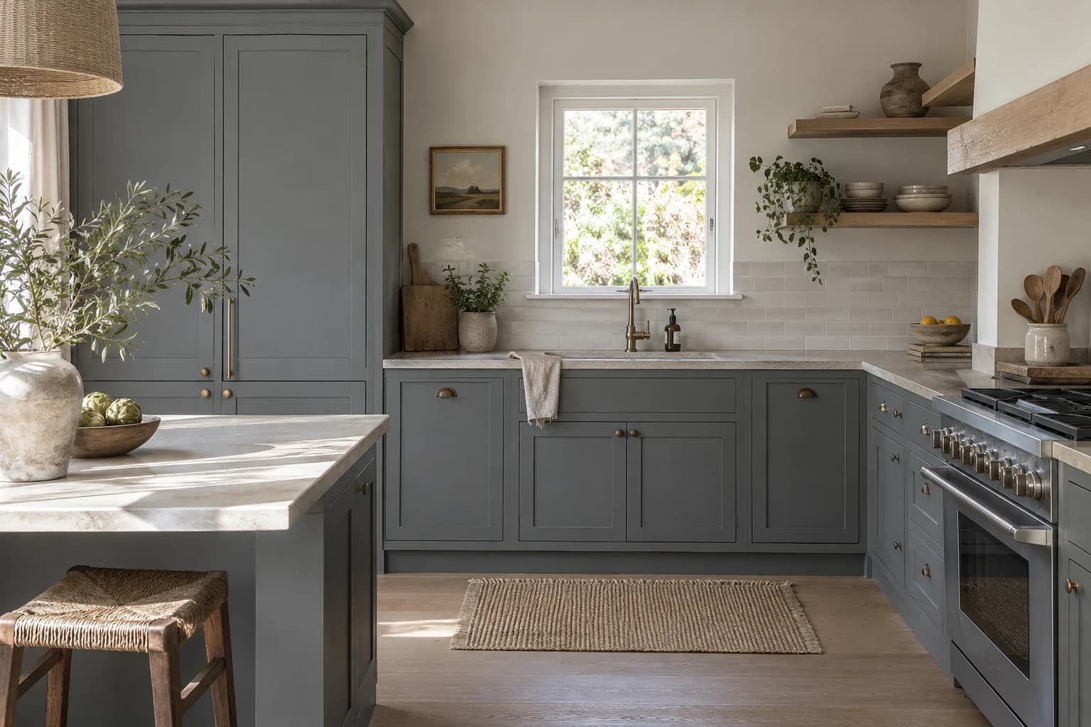 Kitchen cabinets featuring De Nimes paint