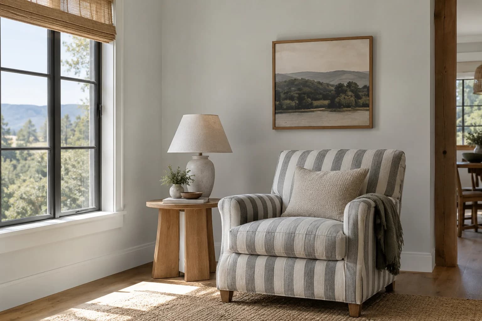 Reading nook with Dimpse walls and a cream armchair