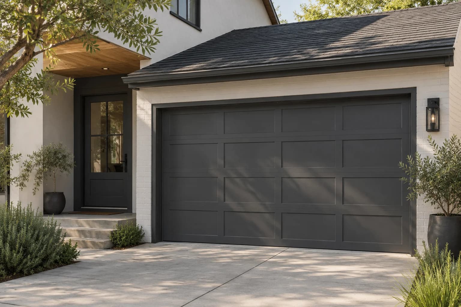 Garage door featuring Down Pipe paint