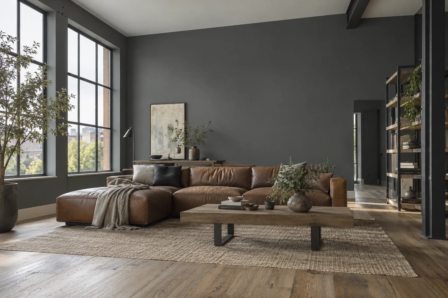 Down Pipe walls in a modern loft living room
