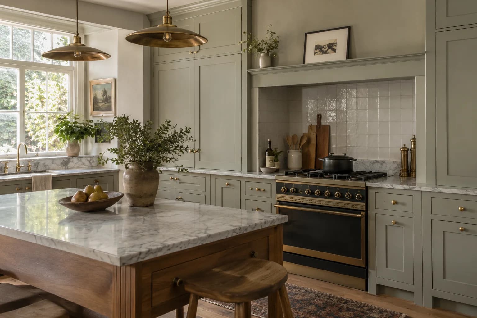 Kitchen cabinets featuring French Gray paint
