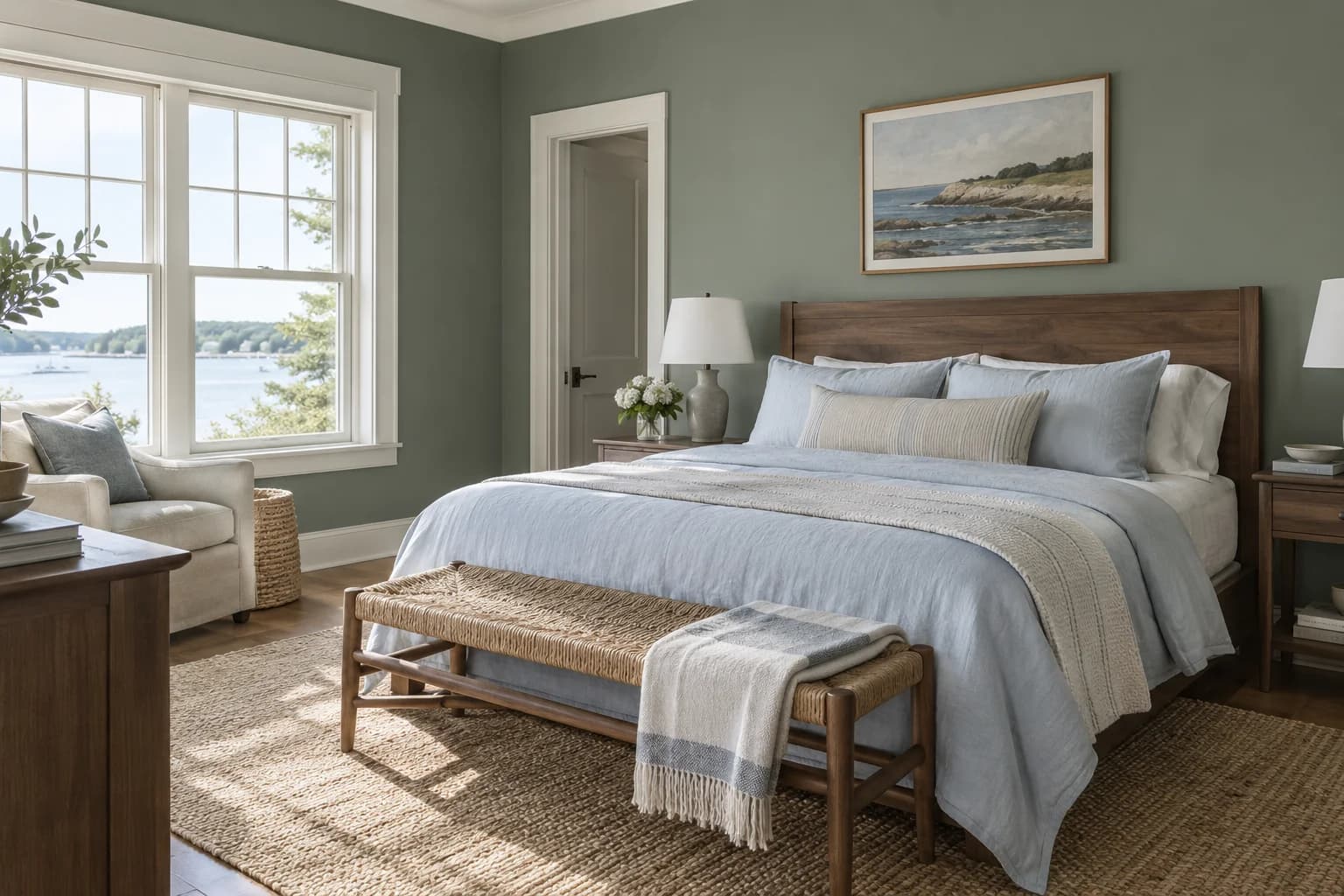 Bedroom featuring Green Smoke paint