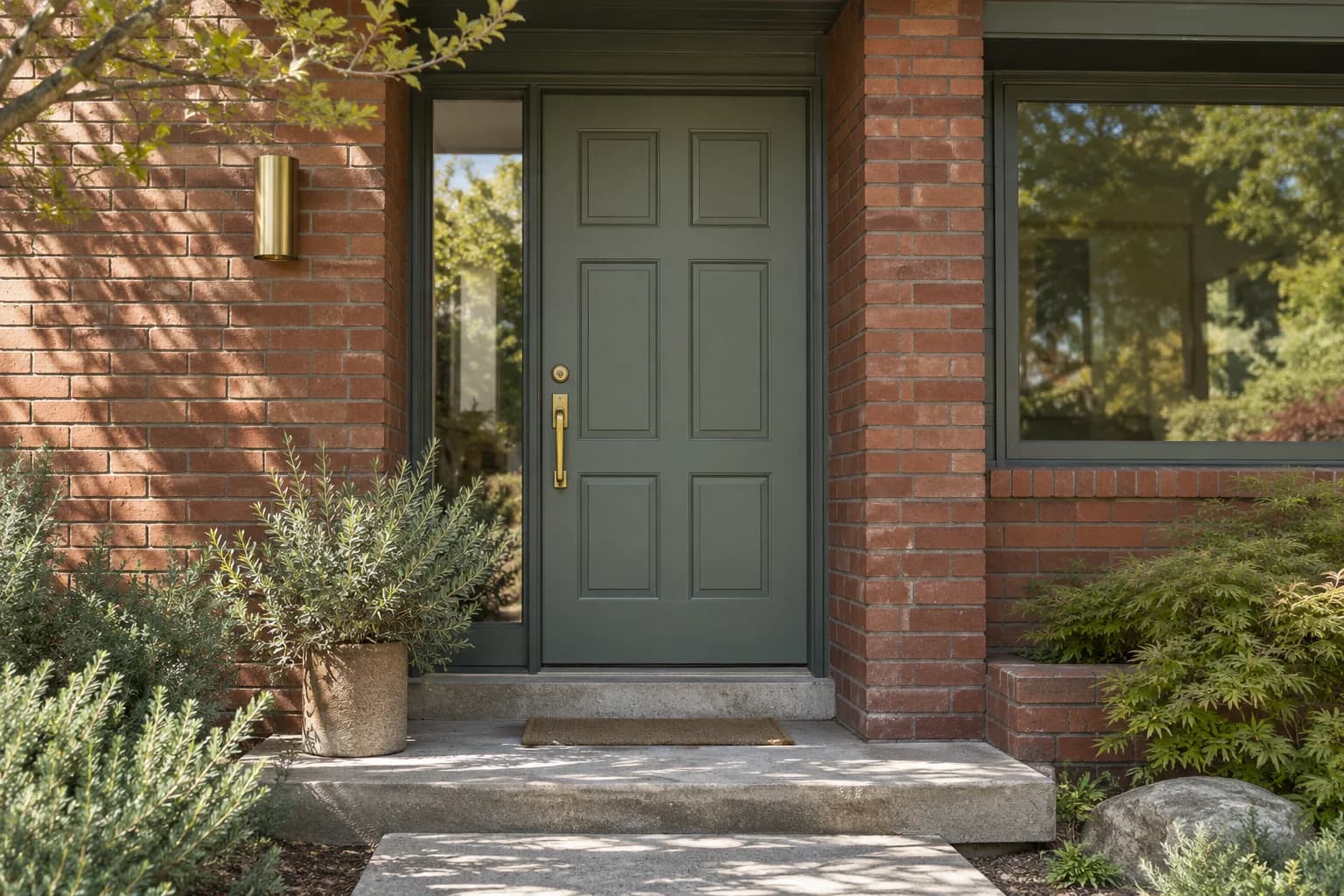 Front door featuring Green Smoke paint