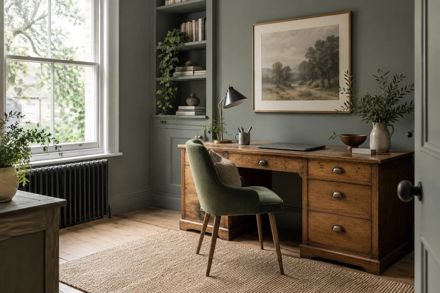 Home office featuring Green Smoke paint