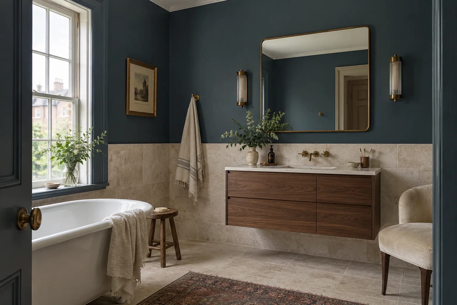 Bathroom featuring Hague Blue paint