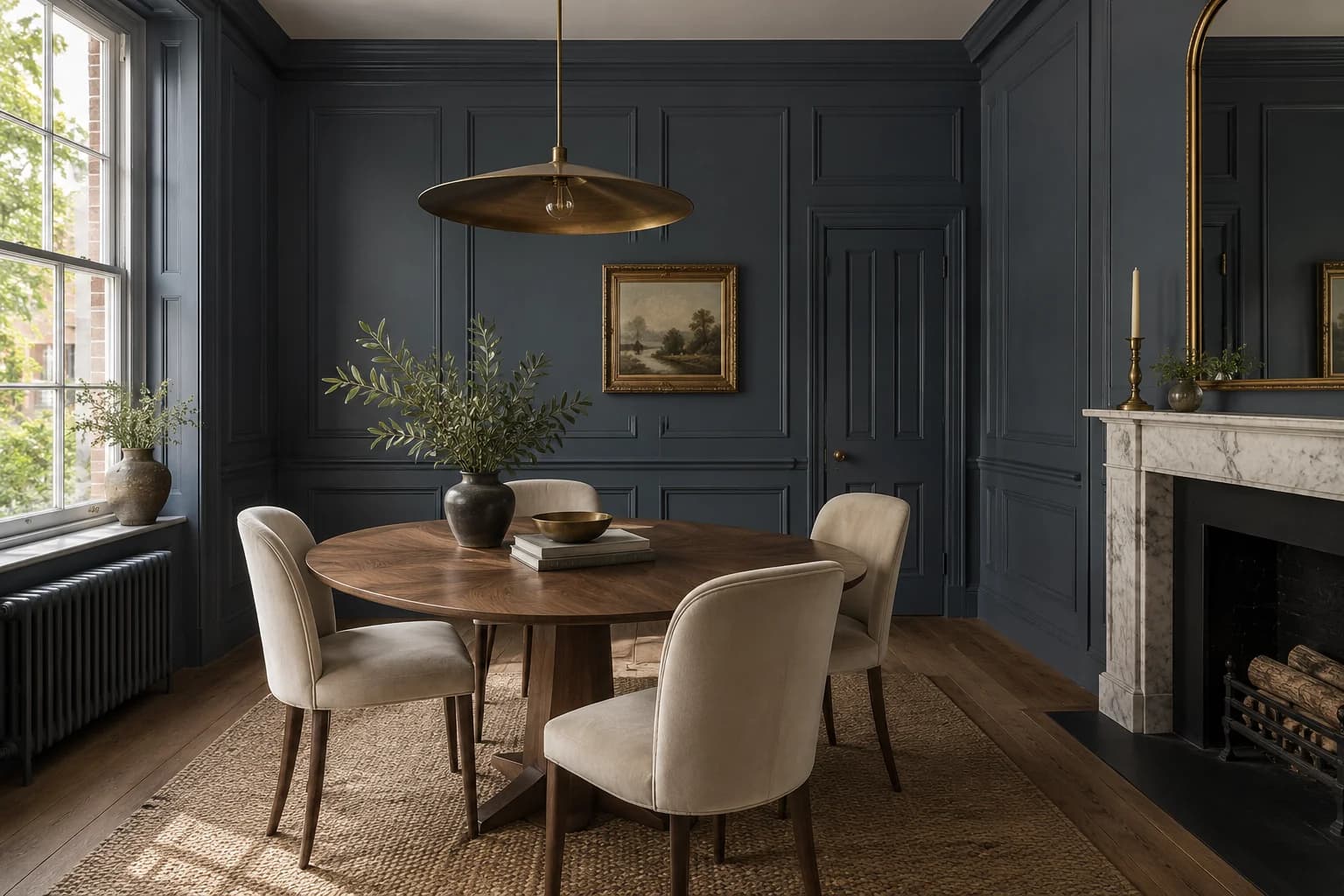 Dining room featuring Hague Blue paint