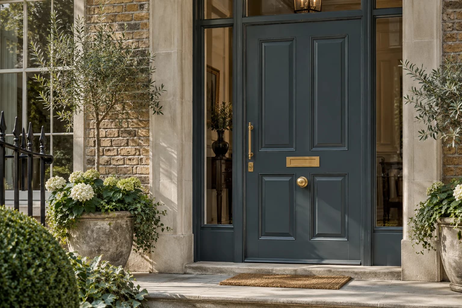 Front door featuring Hague Blue paint