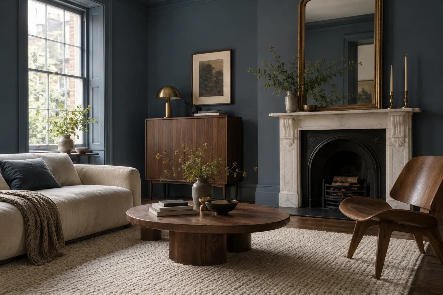 Living room featuring Hague Blue paint