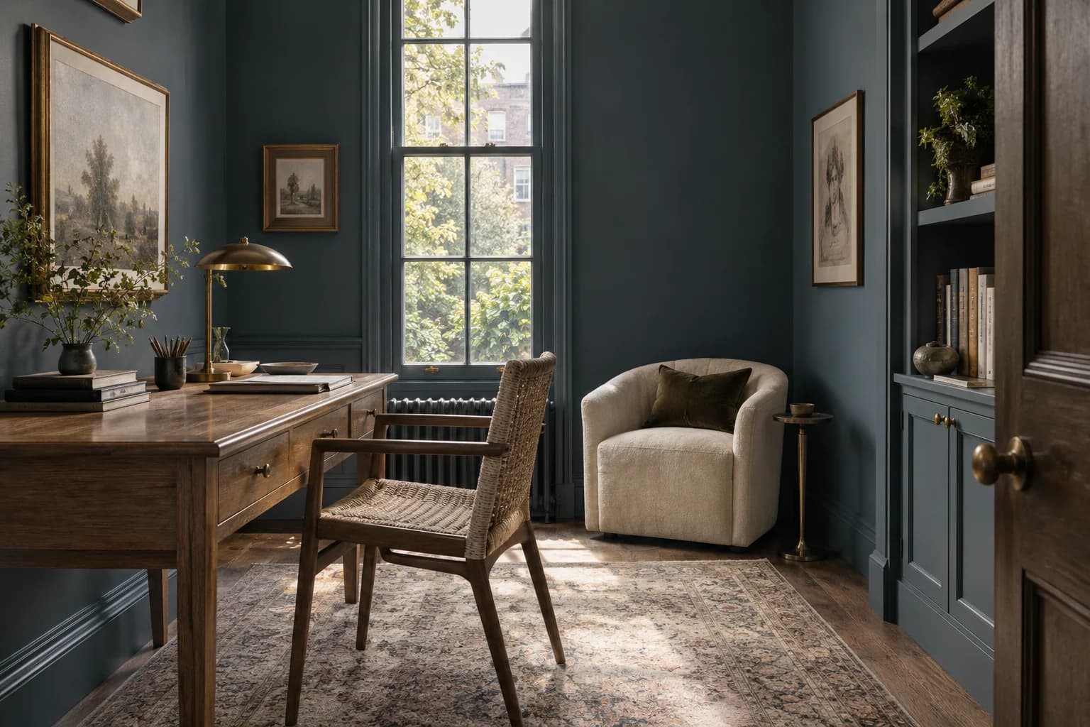 Home office featuring Hague Blue paint