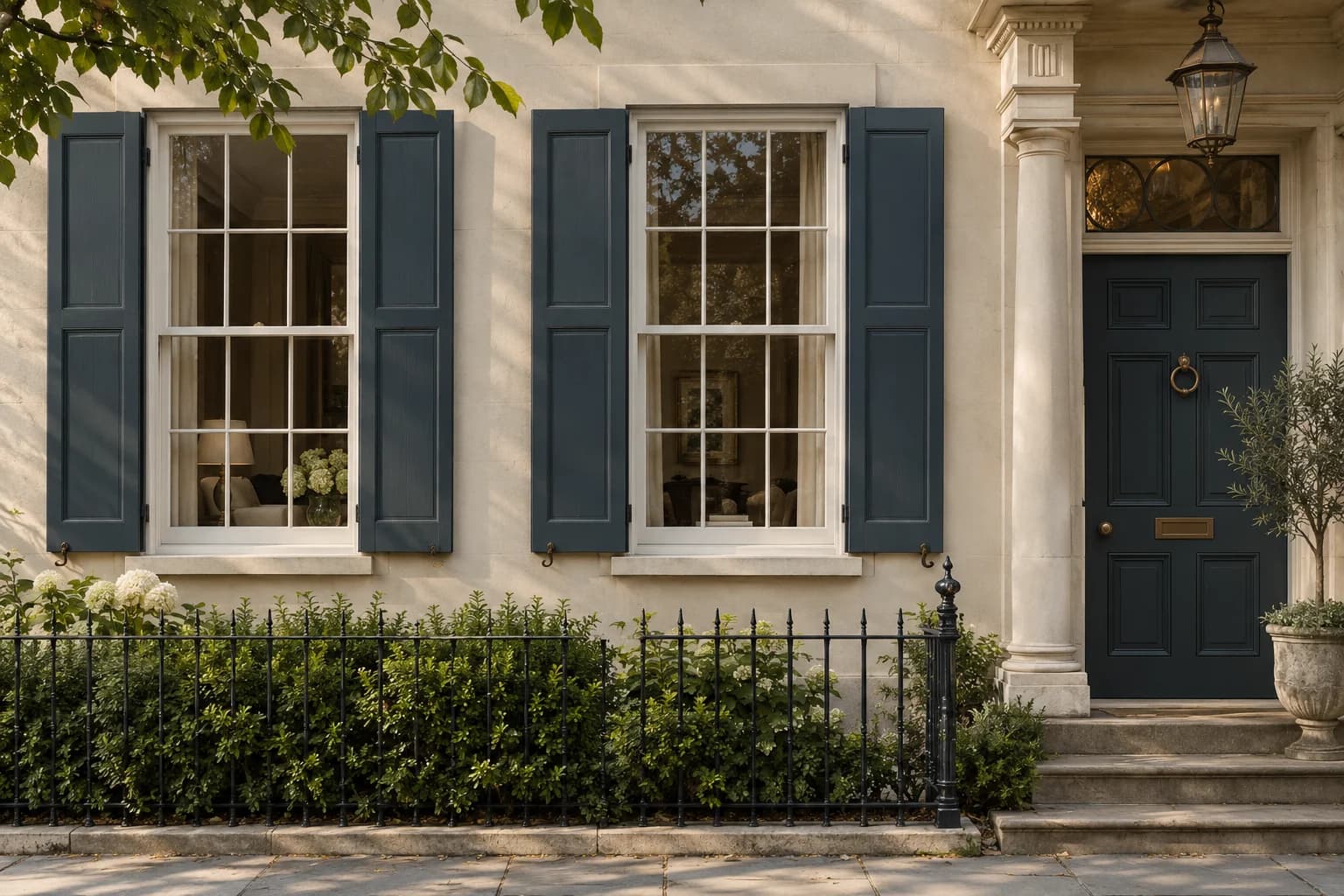 Shutters & trim featuring Hague Blue paint