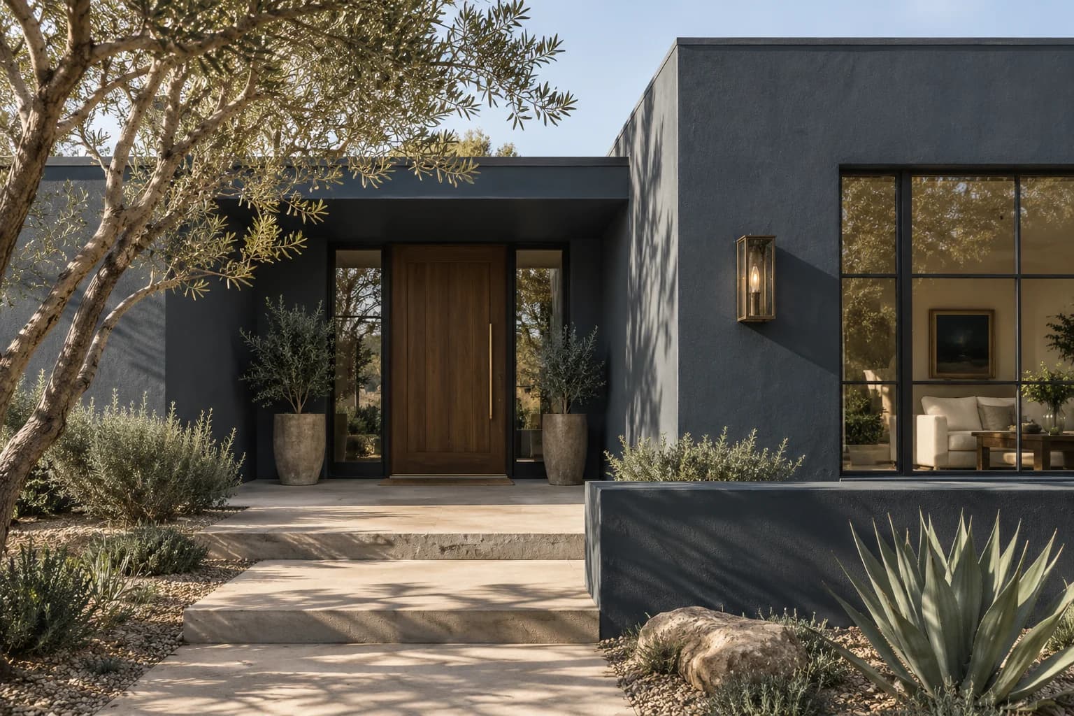 Stucco featuring Hague Blue paint