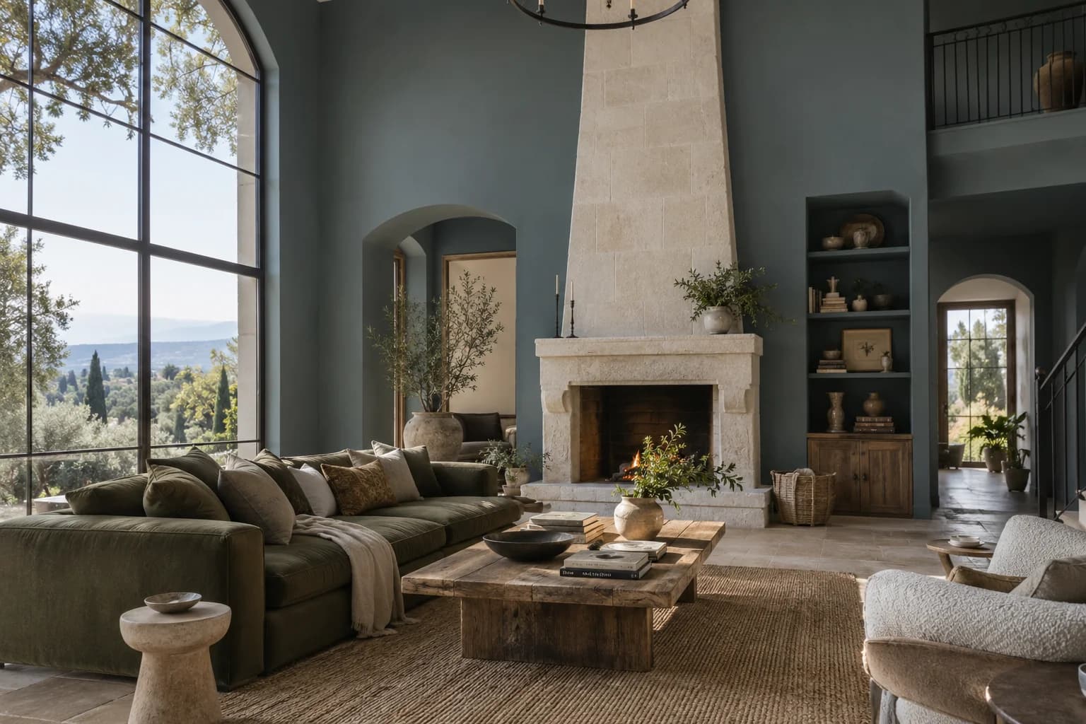 Inchyra Blue walls in a Mediterranean living room