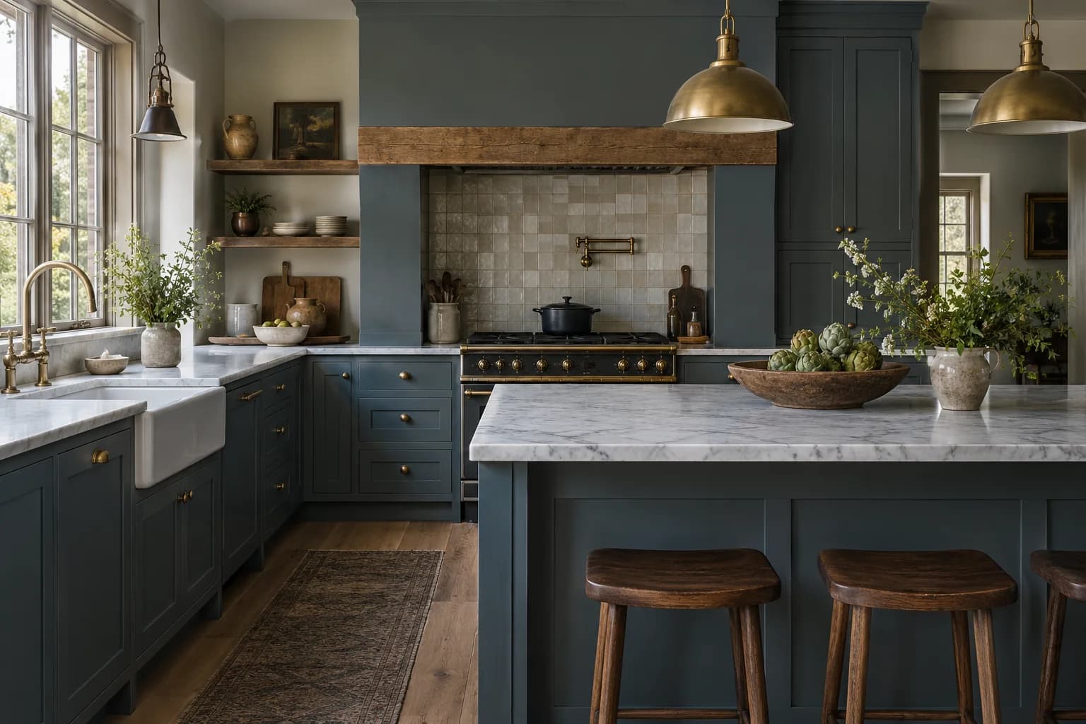 Kitchen cabinets featuring Inchyra Blue paint