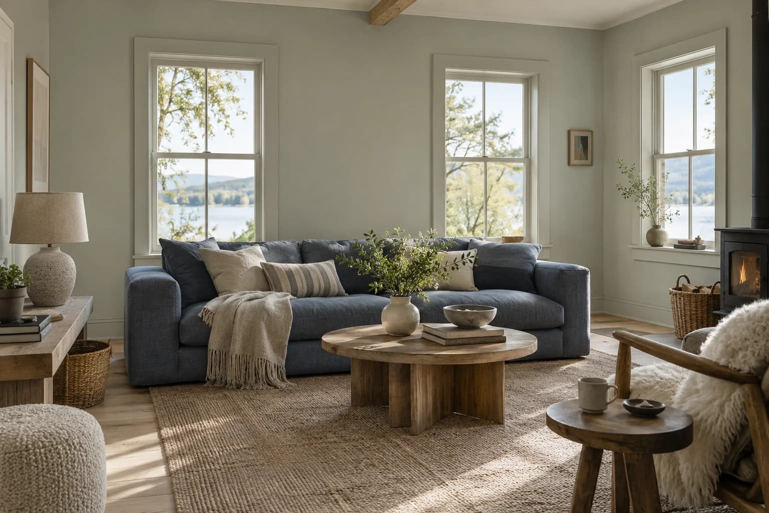Mizzle walls in a Scandinavian cabin living room