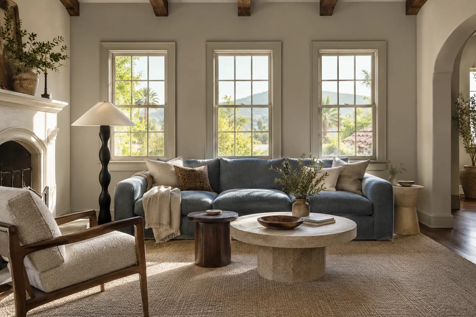 Purbeck Stone walls in a California Spanish living room