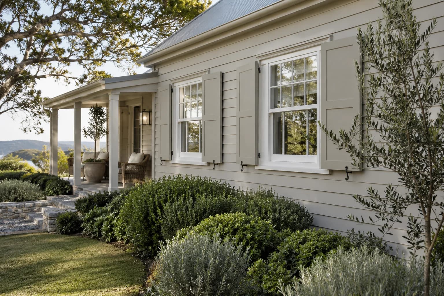 Shutters & trim featuring Purbeck Stone paint