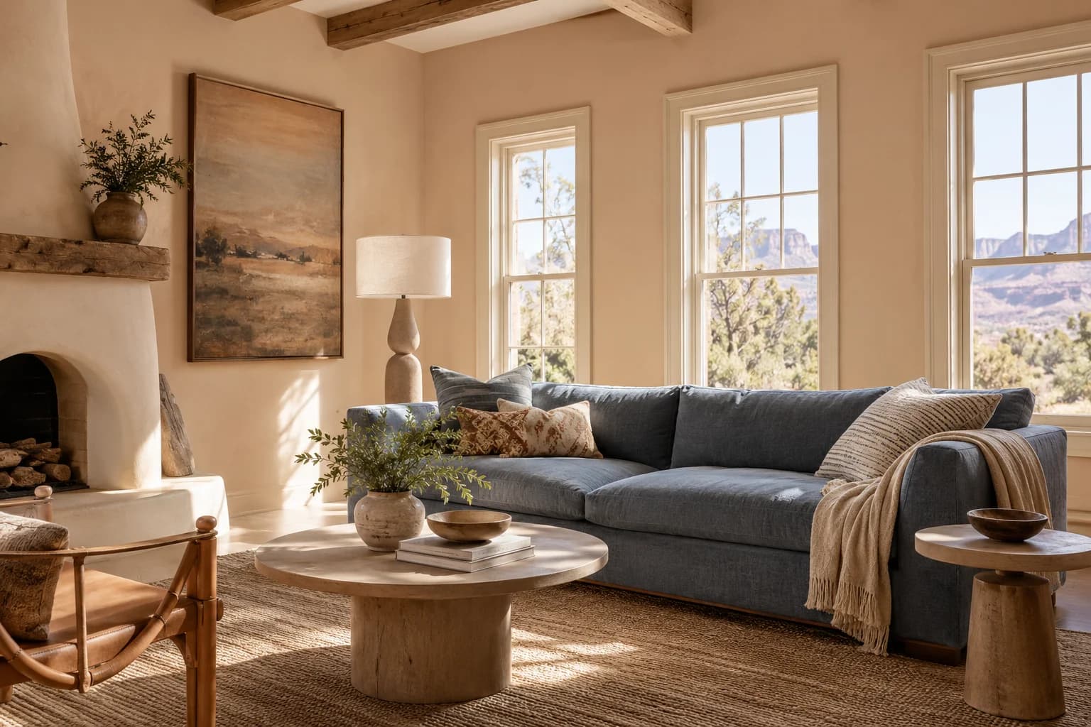 Setting Plaster walls in a Southwestern living room