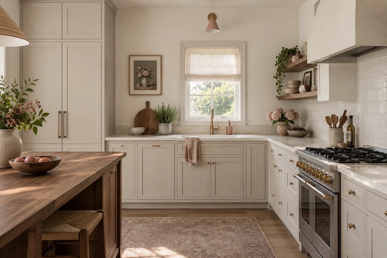 Kitchen cabinets featuring Skimming Stone paint