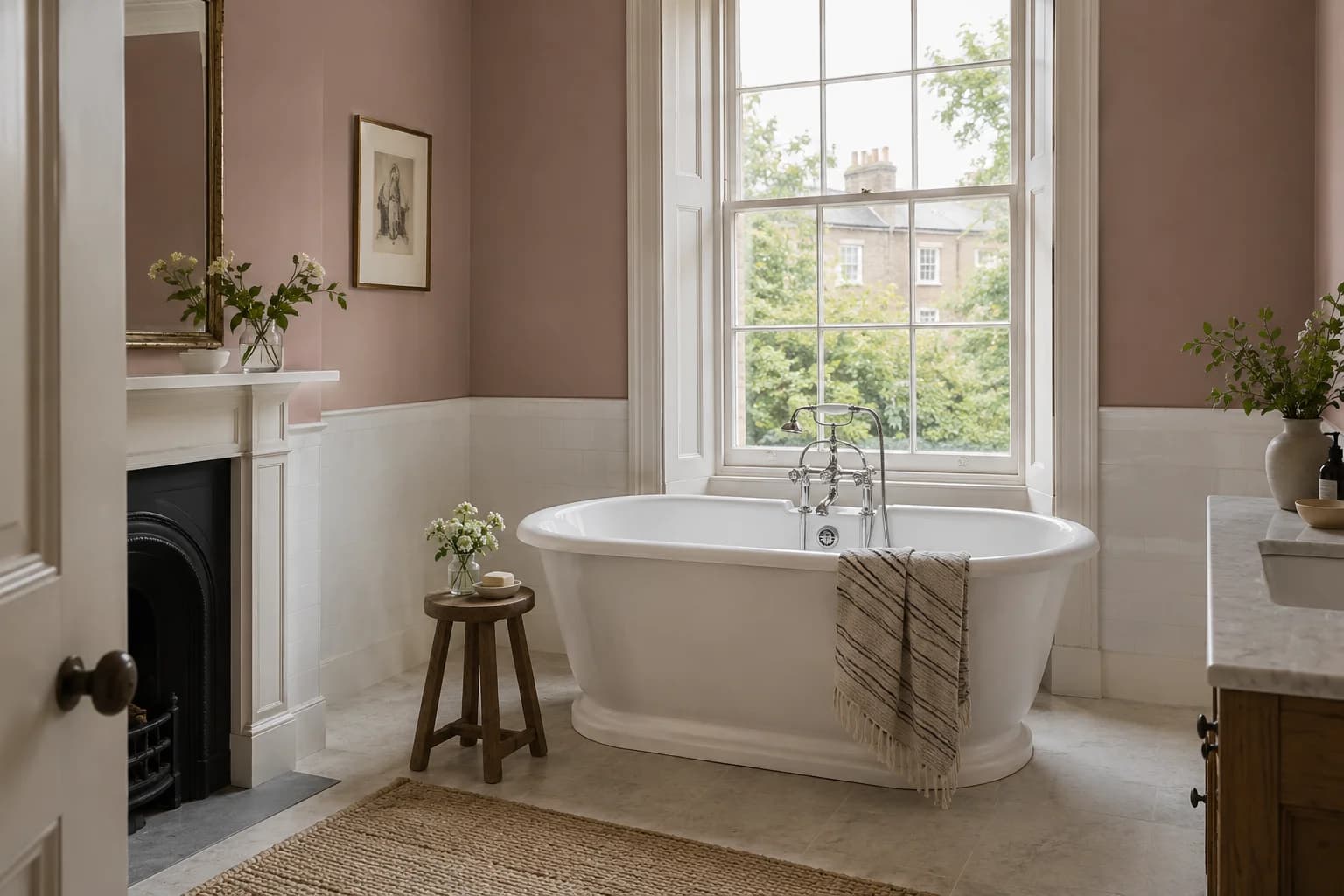 Bathroom featuring Sulking Room Pink paint