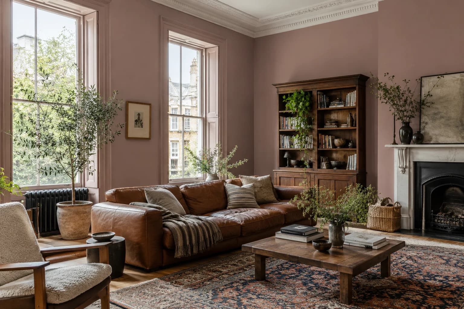 Sulking Room Pink walls in an eclectic townhouse living room