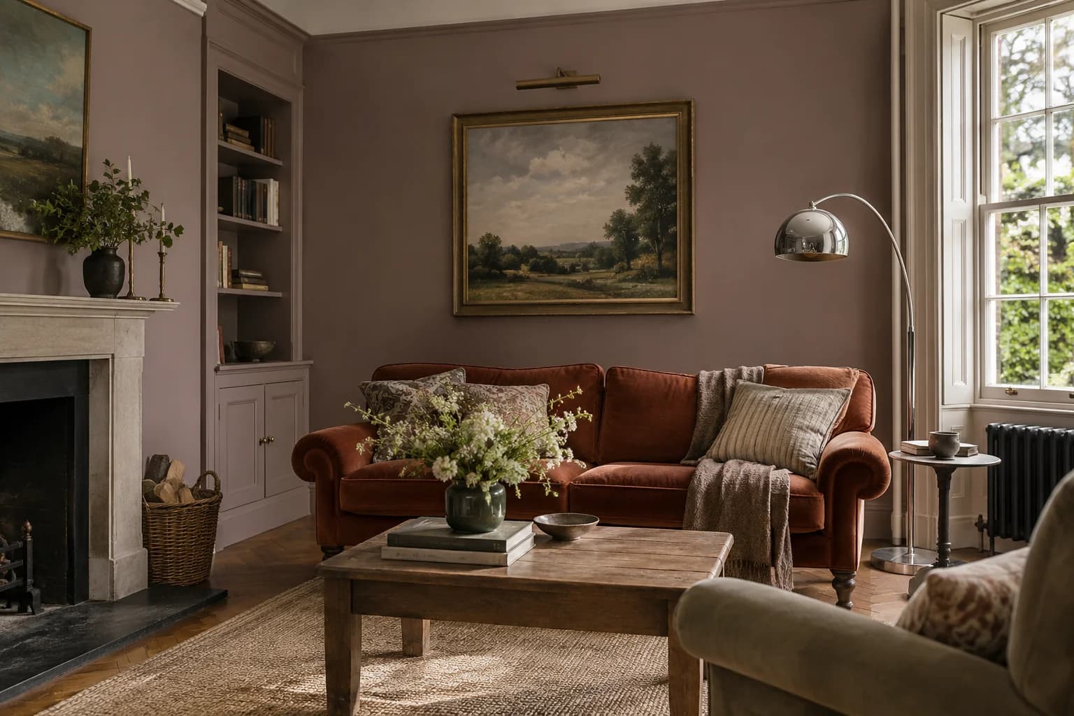 Living room featuring Sulking Room Pink paint