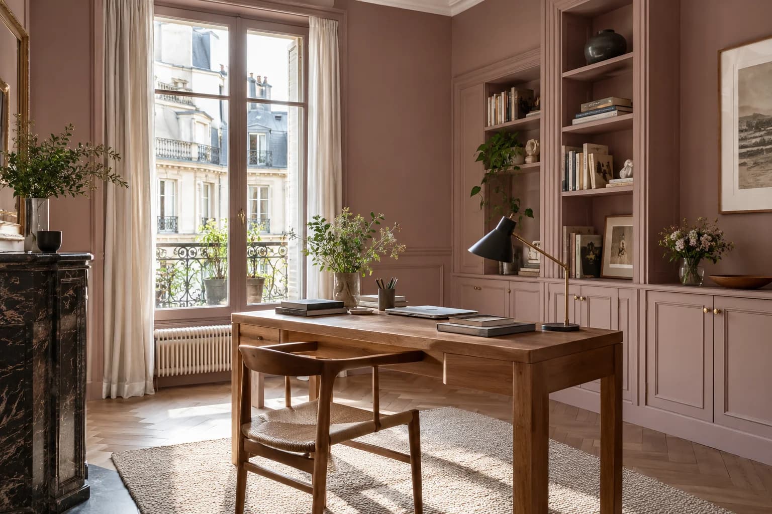 Home office featuring Sulking Room Pink paint