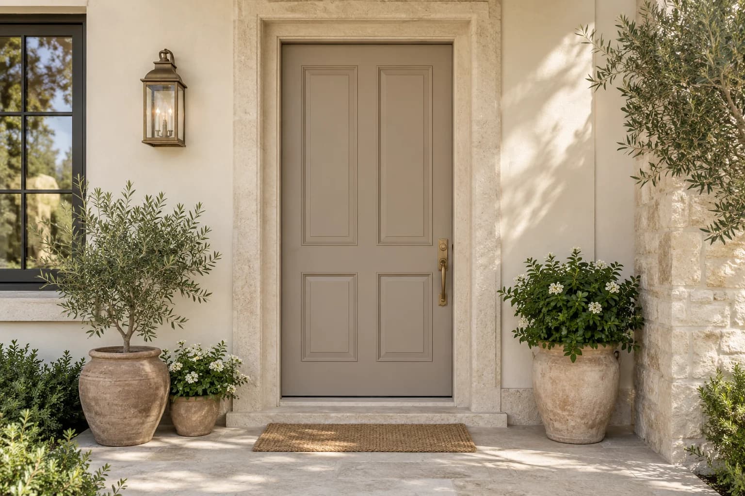 Front door featuring Perfect Taupe paint