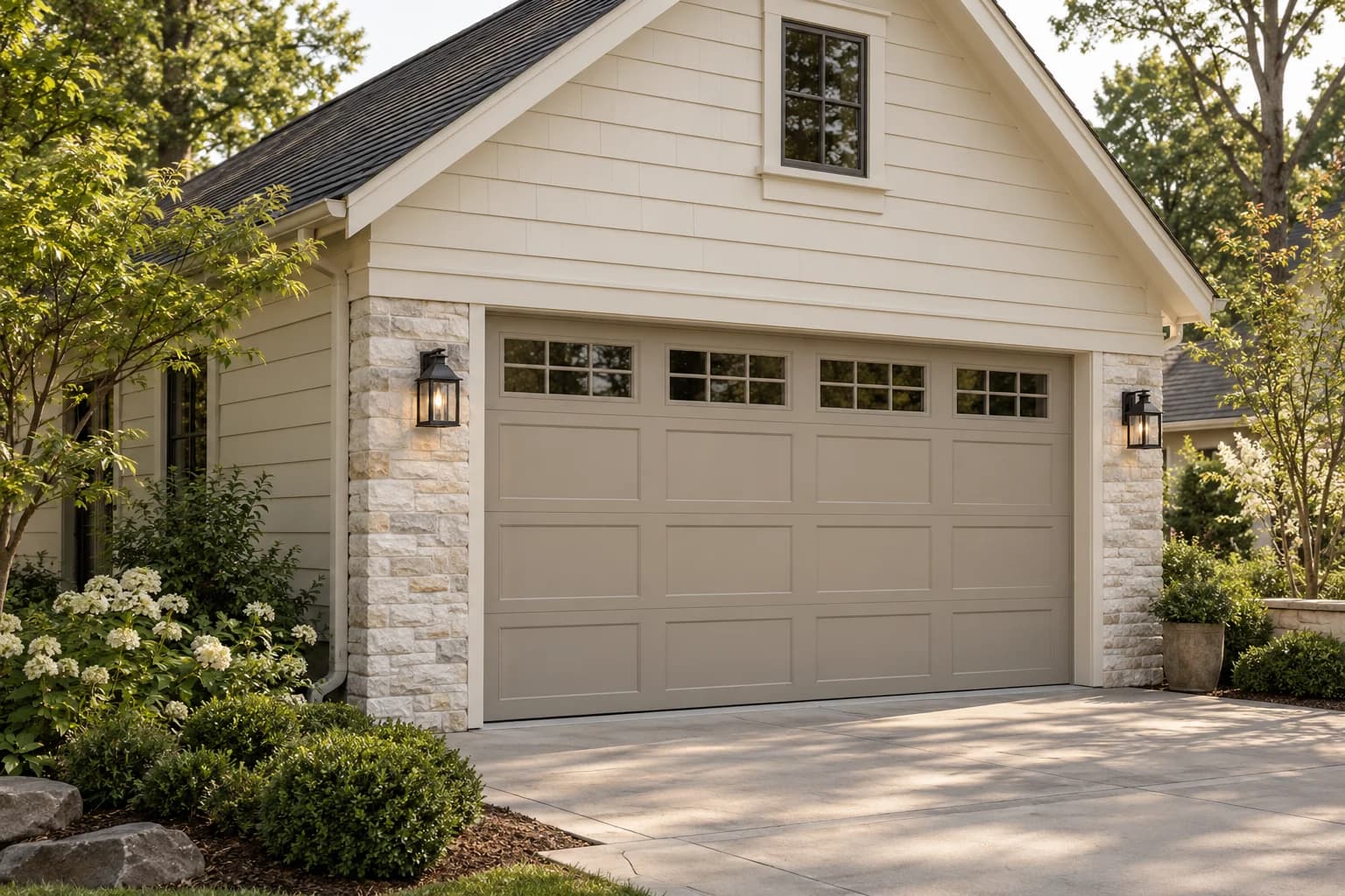 Garage door featuring Perfect Taupe paint