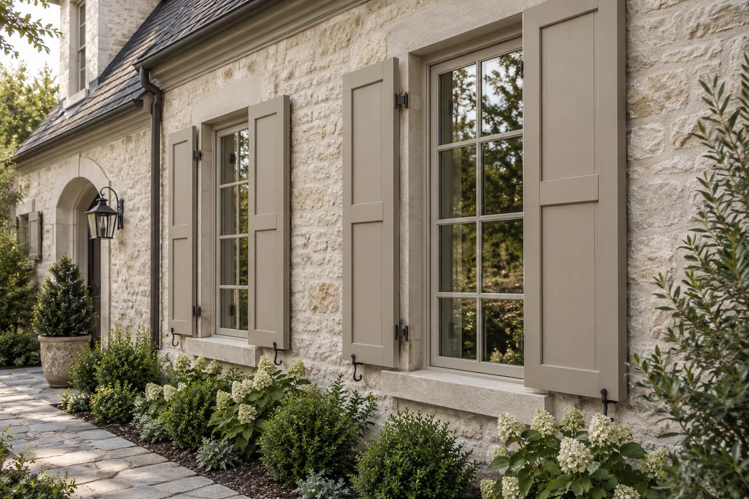 Shutters & trim featuring Perfect Taupe paint