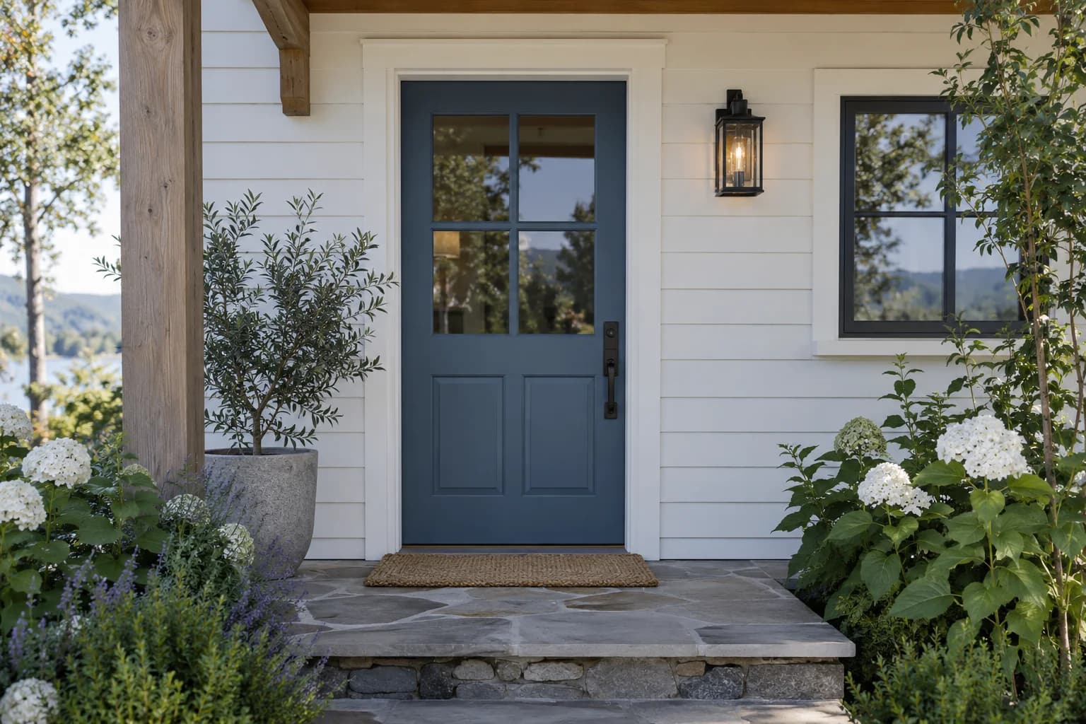 Front door featuring Blue Fjord paint