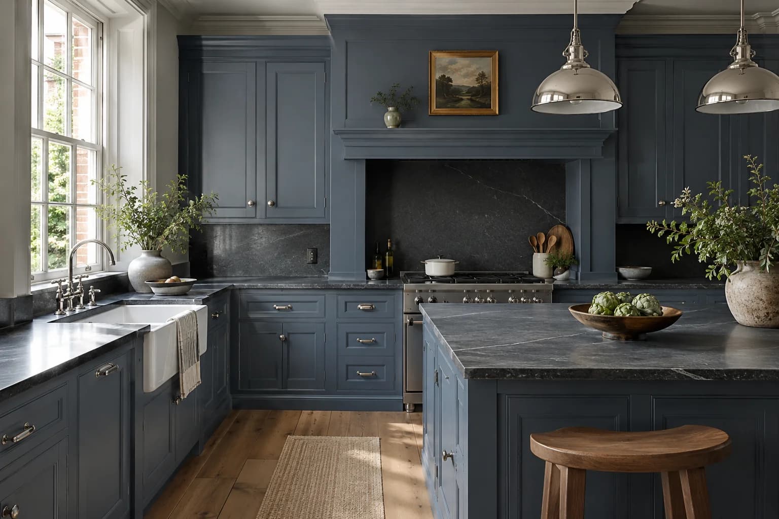 Kitchen cabinets featuring Blue Fjord paint