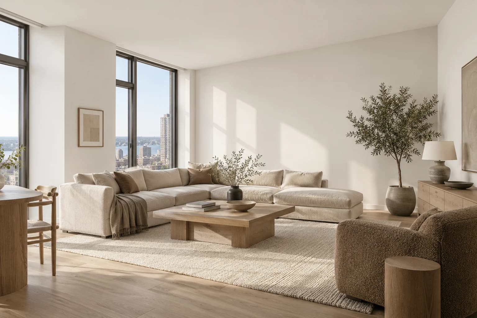Gypsum walls in a minimalist living room