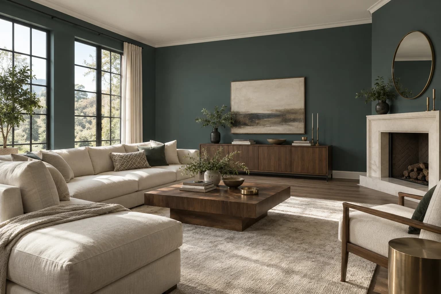 Night Watch walls in a woodland modern living room