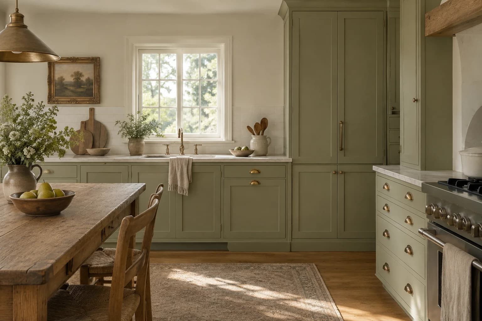 Kitchen cabinets featuring Olive Sprig paint