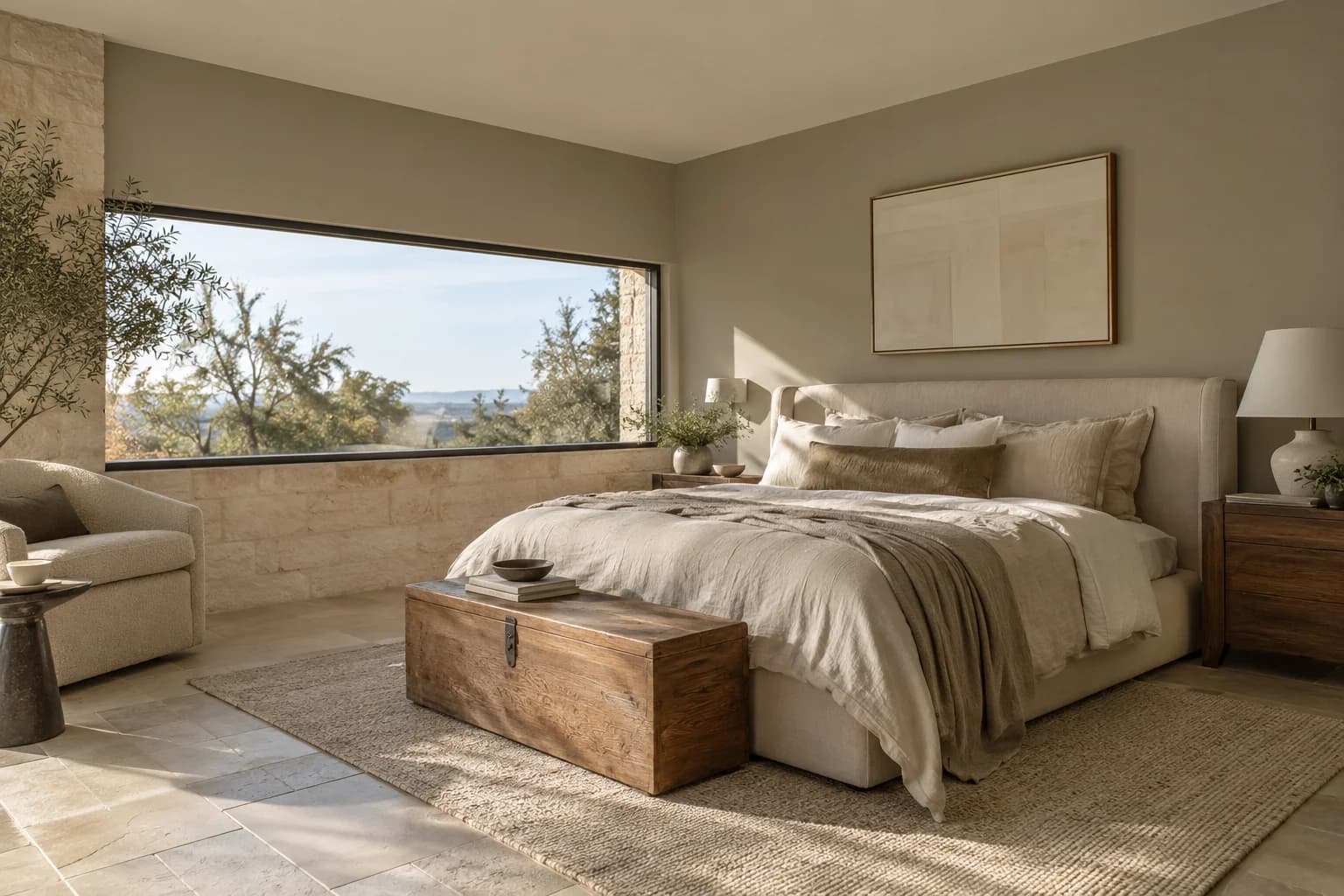 Bedroom featuring Stonehenge Greige paint