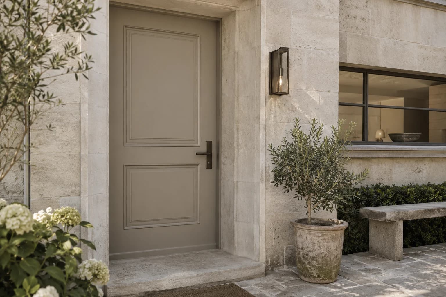 Front door featuring Stonehenge Greige paint
