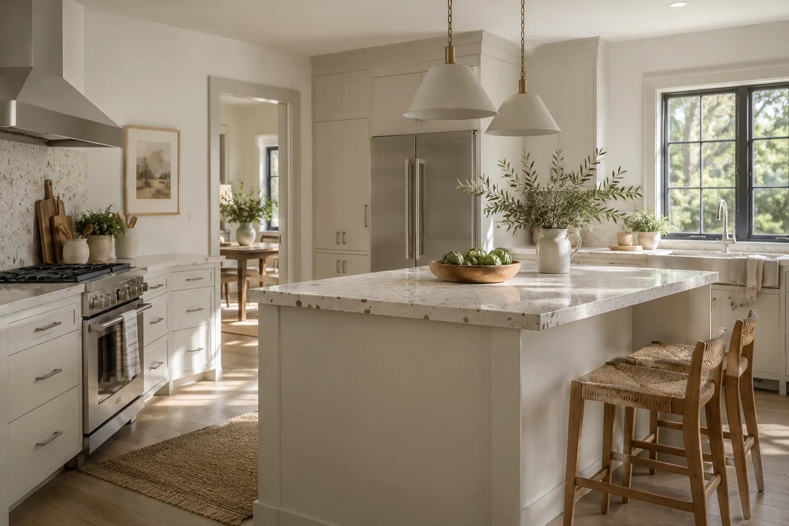 Kitchen cabinets featuring Drift of Mist paint