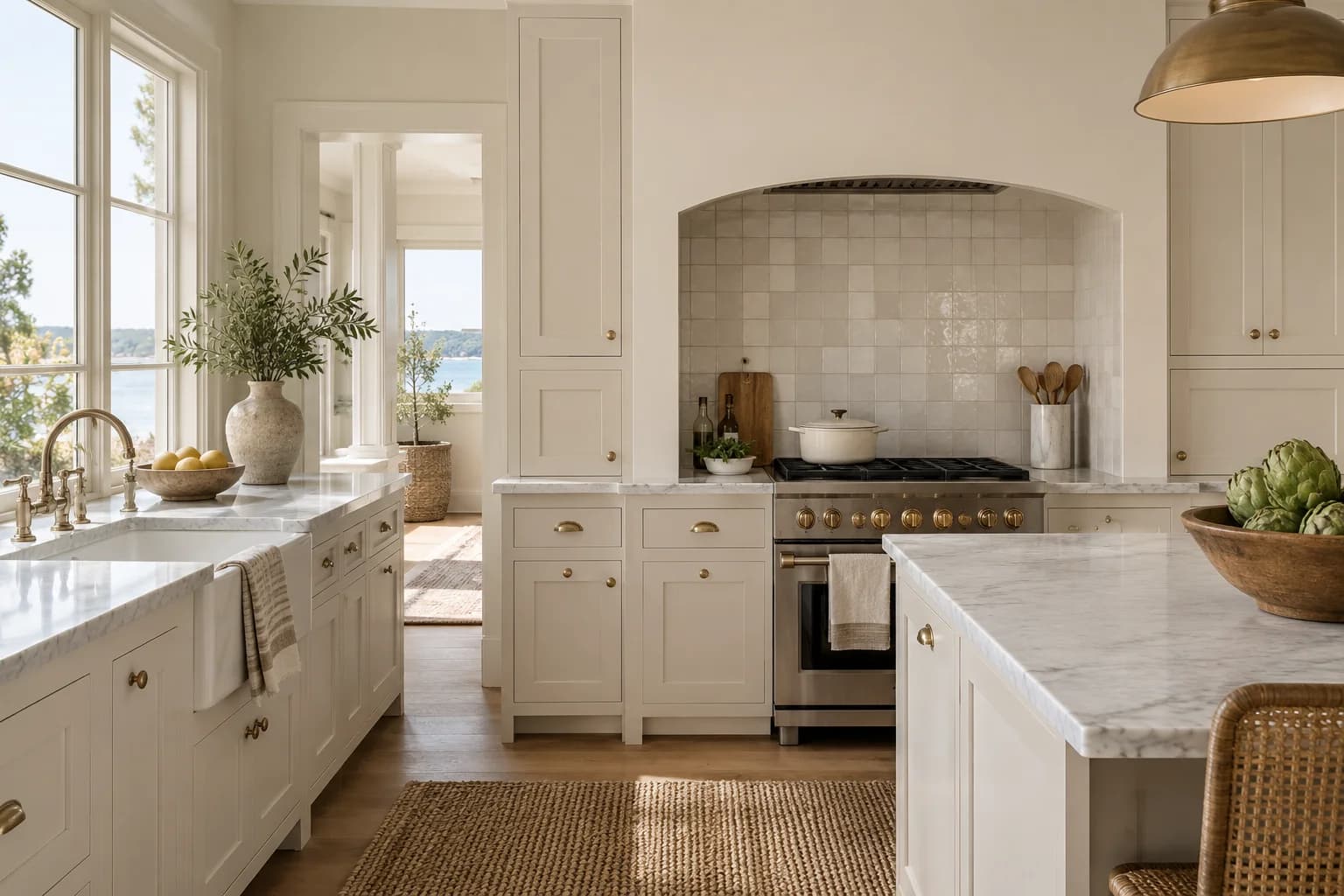 Kitchen cabinets featuring Natural Linen paint