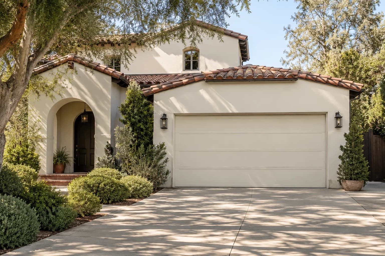 Garage door featuring Shoji White paint