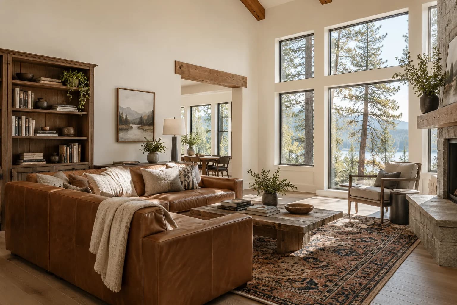 Shoji White walls in a contemporary cabin living room